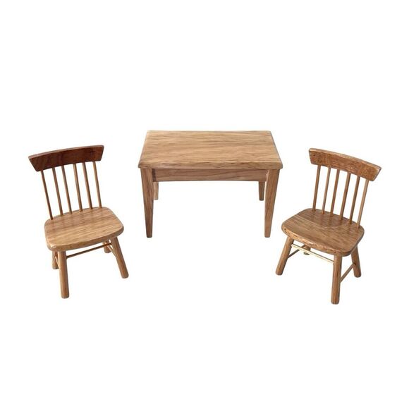 Vintage 2 Light Wood Spindle Chairs & Kitchen Table Dollhouse Miniature 1:12 - Picture 1 of 5
